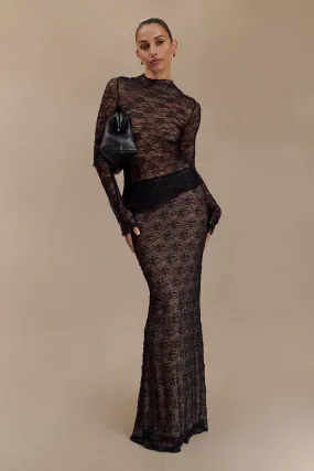 Robyn Sheer Lace Maxi Skirt - Black