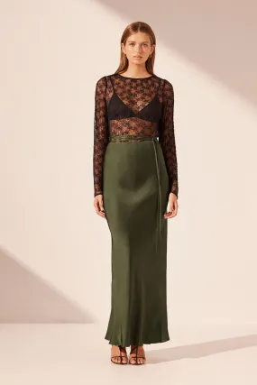 SHAE BIAS TIE MAXI SKIRT - PINE GREEN