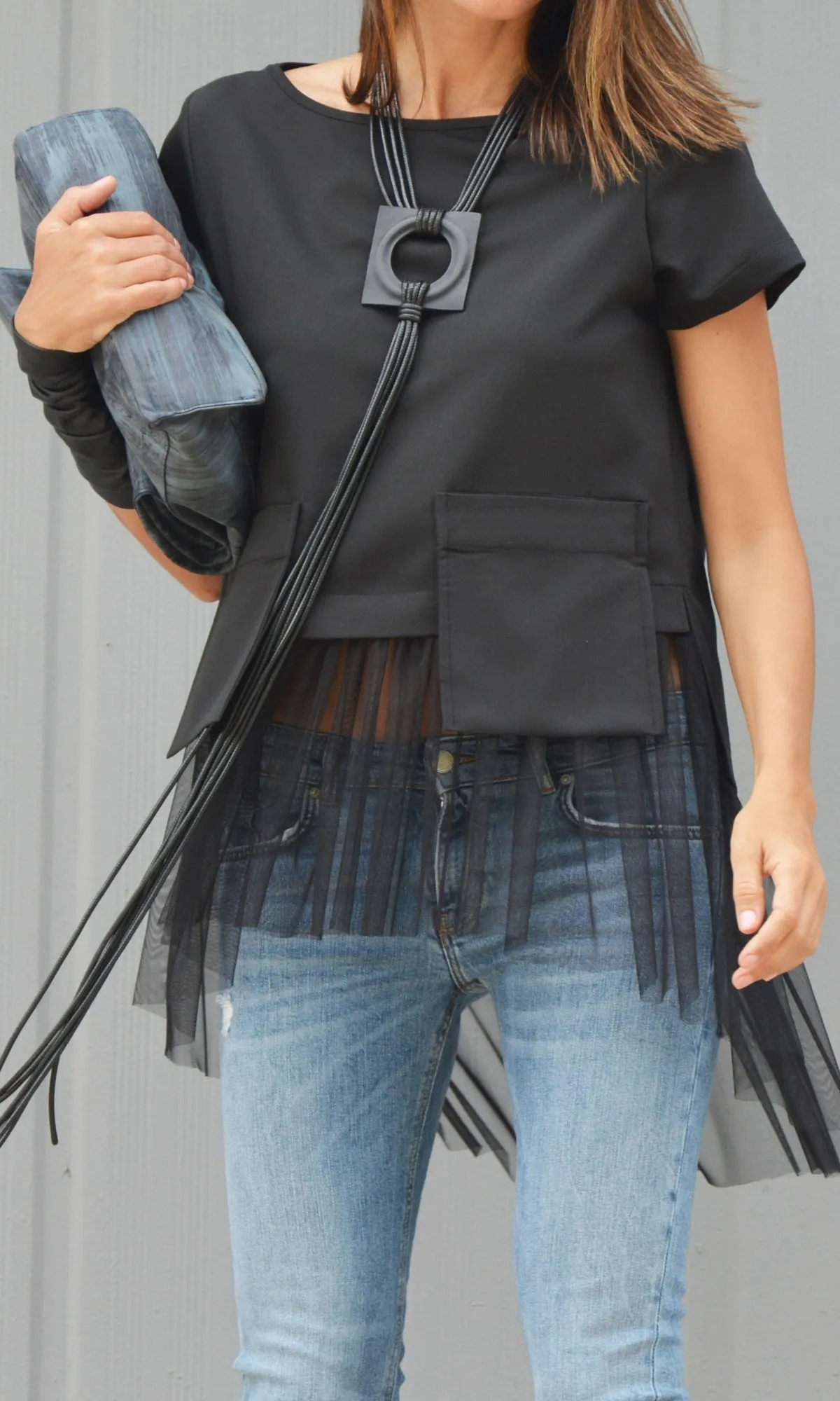 Short Sleeve Tulle Blouse