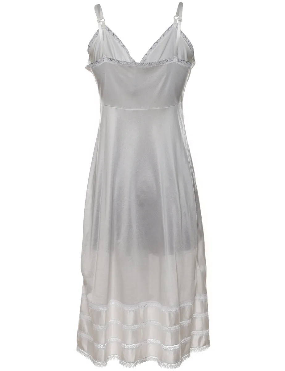 Silver Classic Lace Trim Slip Dress - M