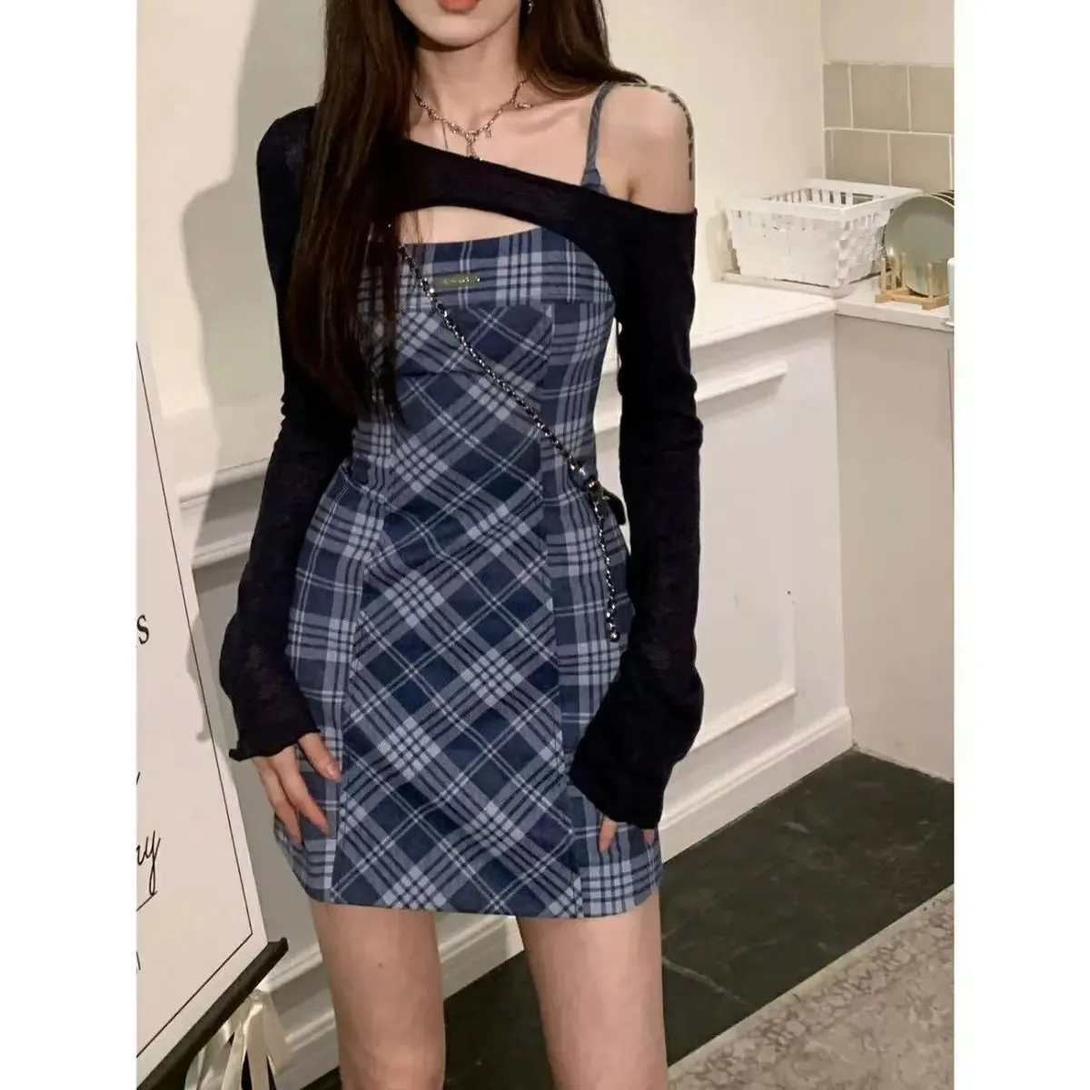 Sleeveless & Pullover Chic Plaid Dress Set Outfits