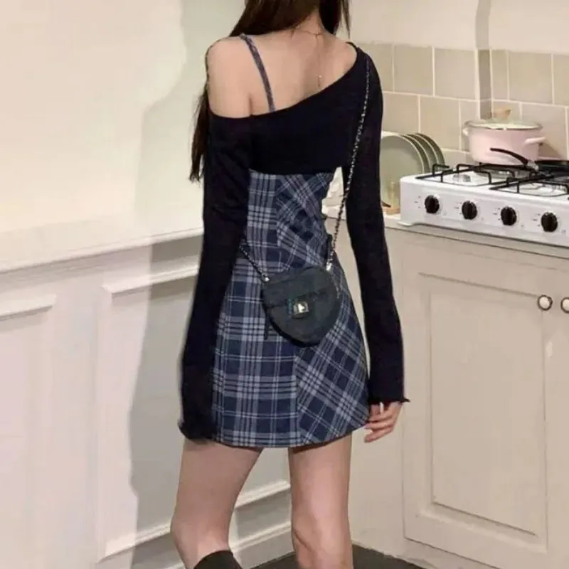 Sleeveless & Pullover Chic Plaid Dress Set Outfits