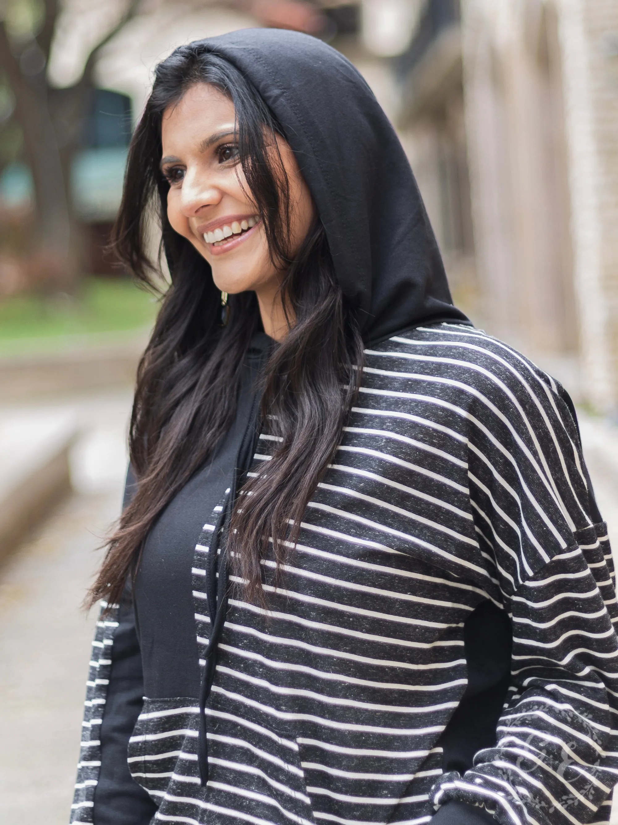 Split Between the Line Pullover Hoodie with Pocket, Stripe