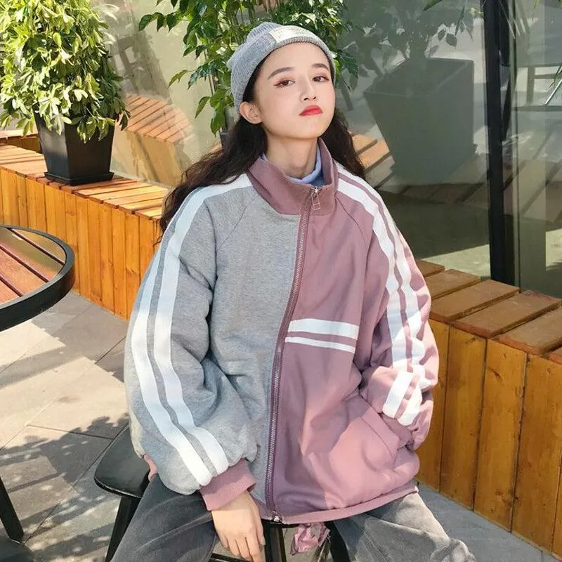 Sporty Lines Gray Pink Loose Jacket