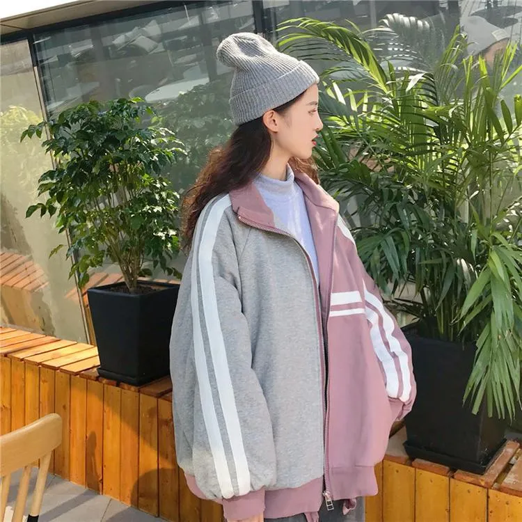 Sporty Lines Gray Pink Loose Jacket