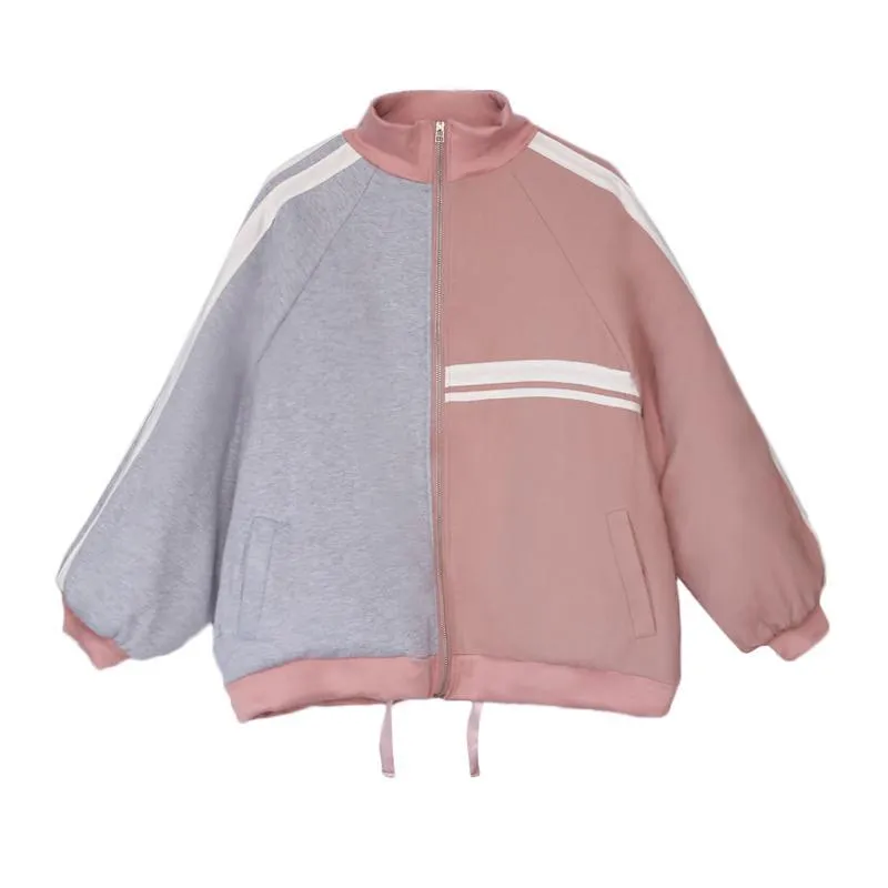 Sporty Lines Gray Pink Loose Jacket