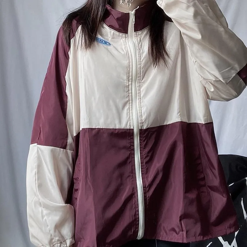 Sporty Retro Color Block Light Outwear Jacket