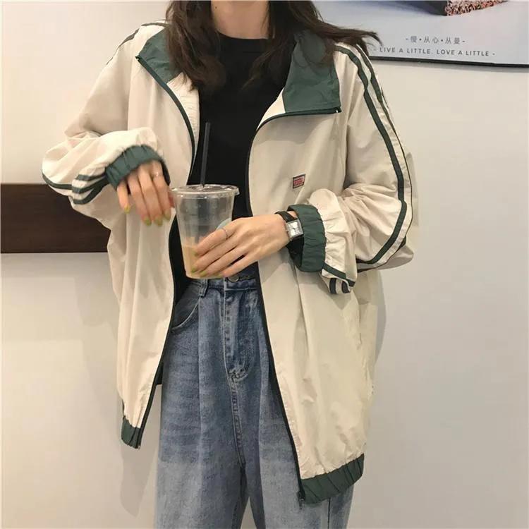 Sporty Triple Side Stripes Loose Thin Outwear Jacket