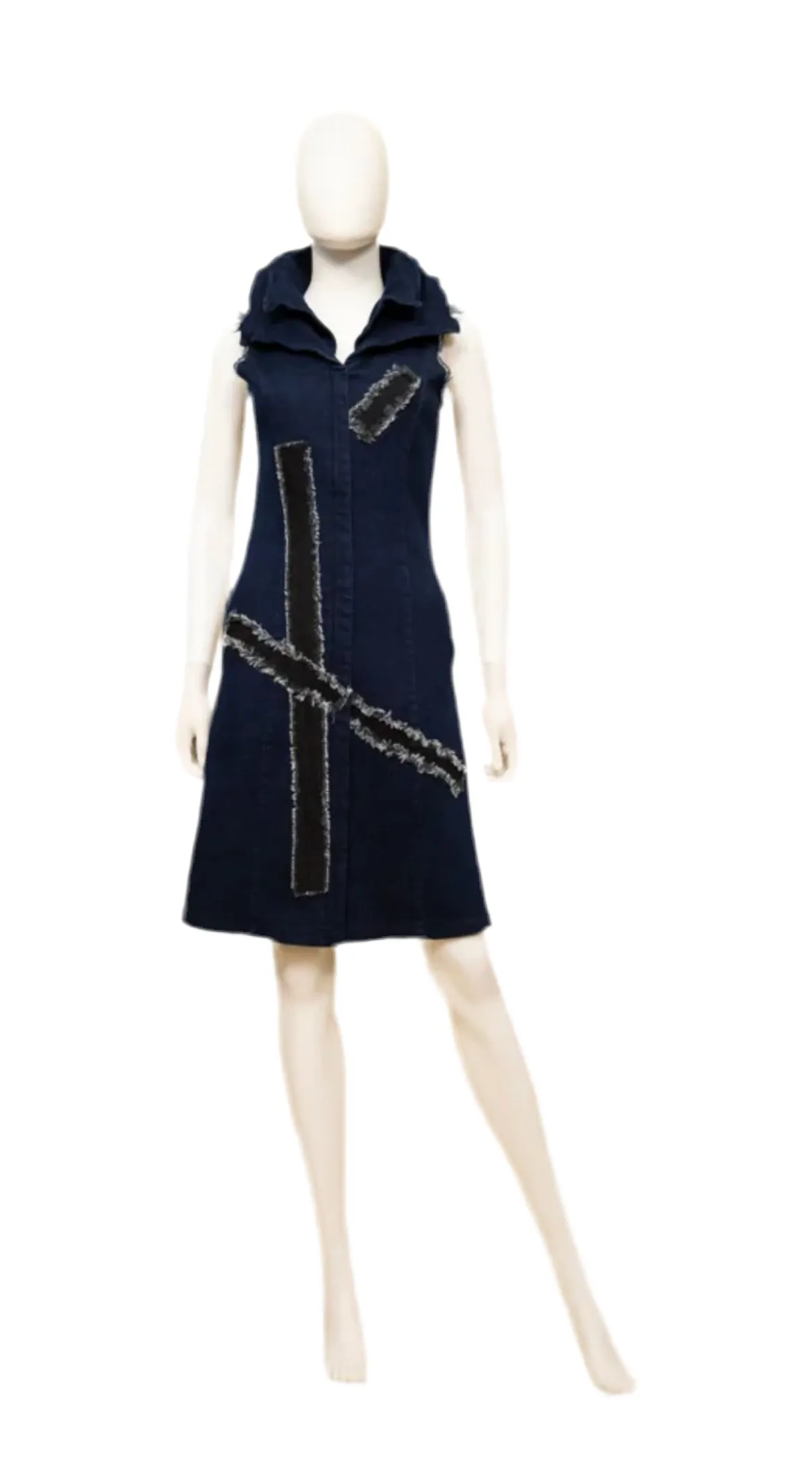 Stretch denim double collars vest dress