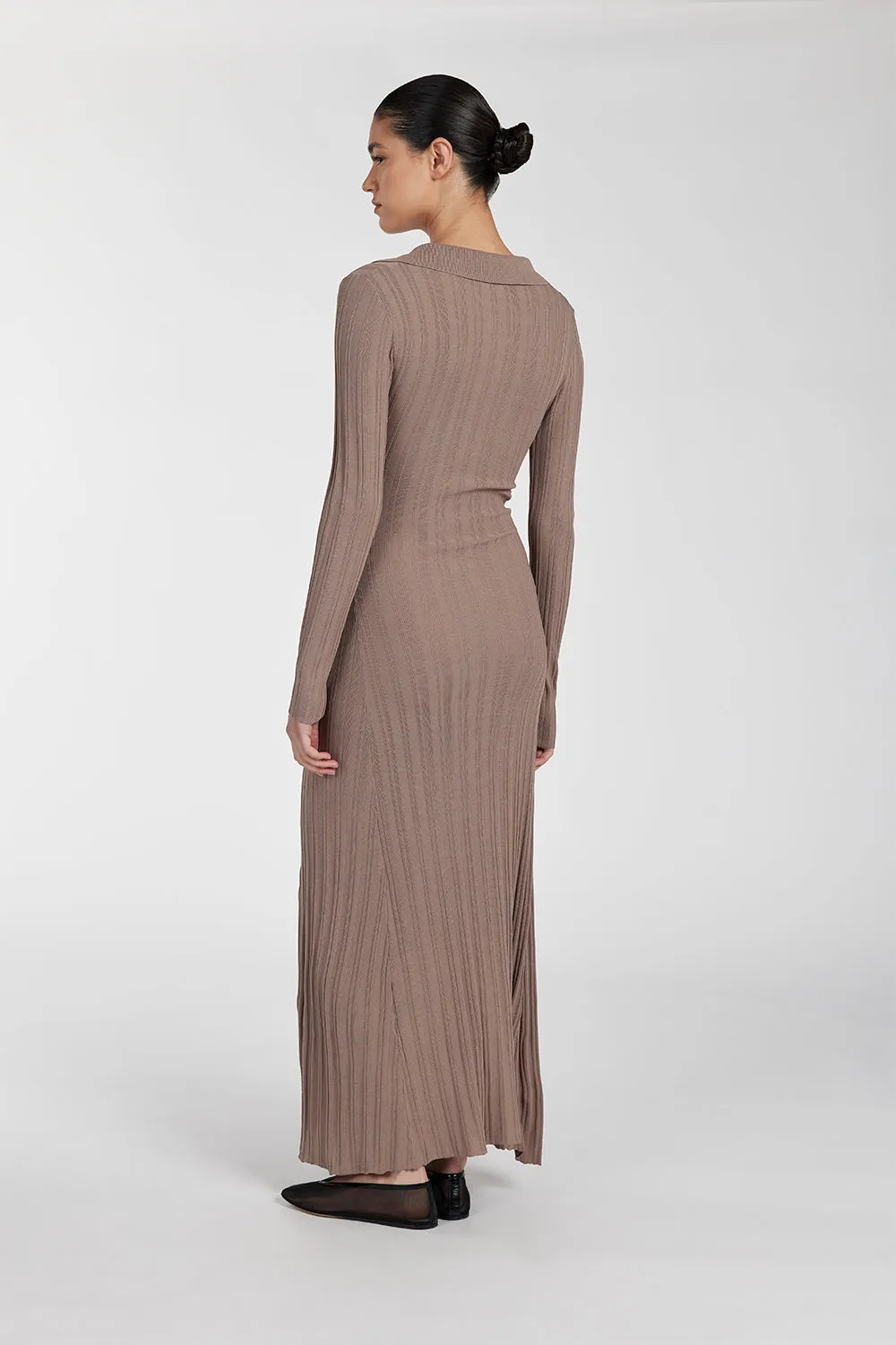 SYLVIA TAUPE POLO KNIT MIDI DRESS