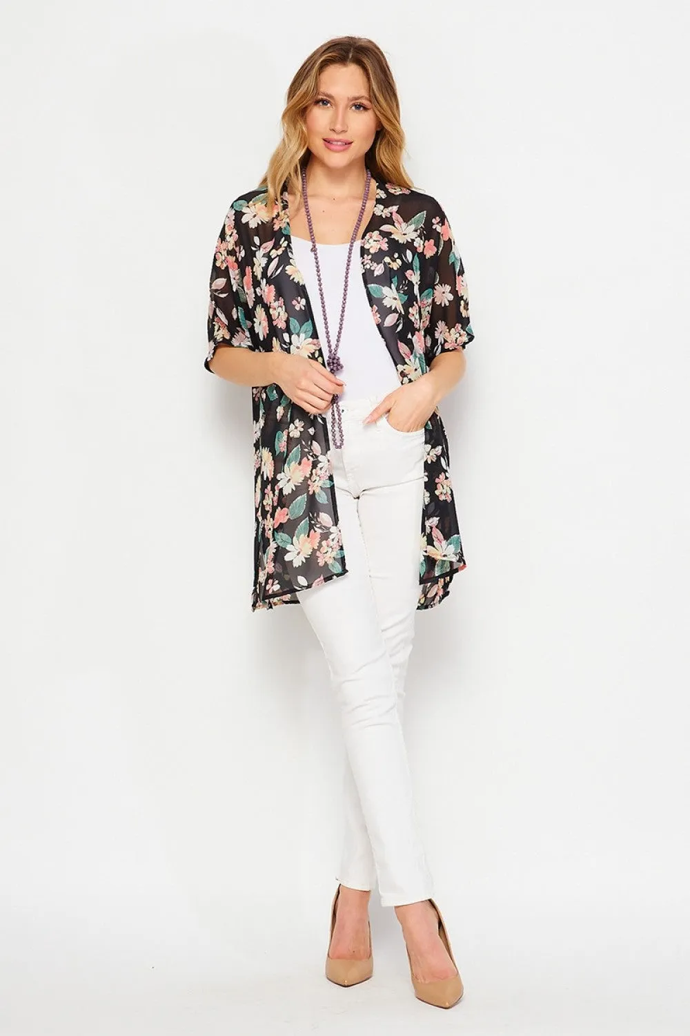 T104288617BB Open Kimono with Floral Pattern