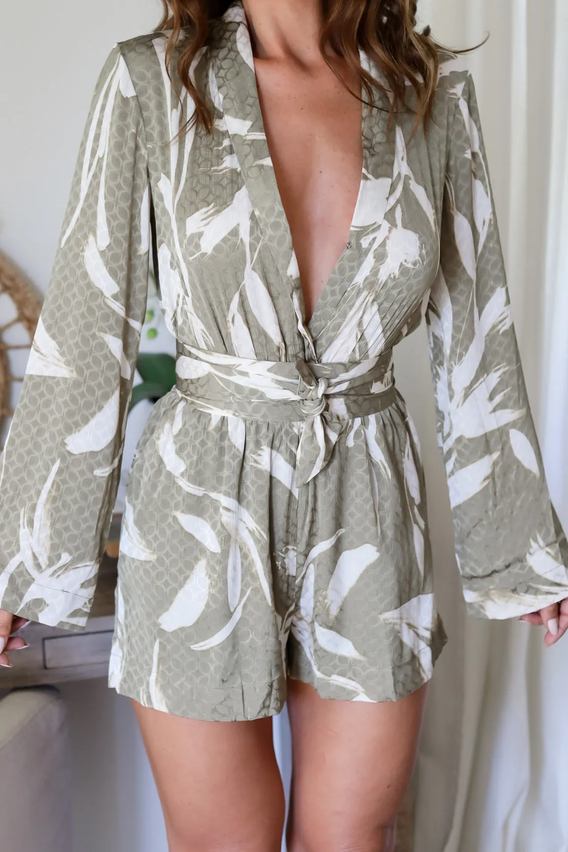 The Hadley Printed Romper- Olive