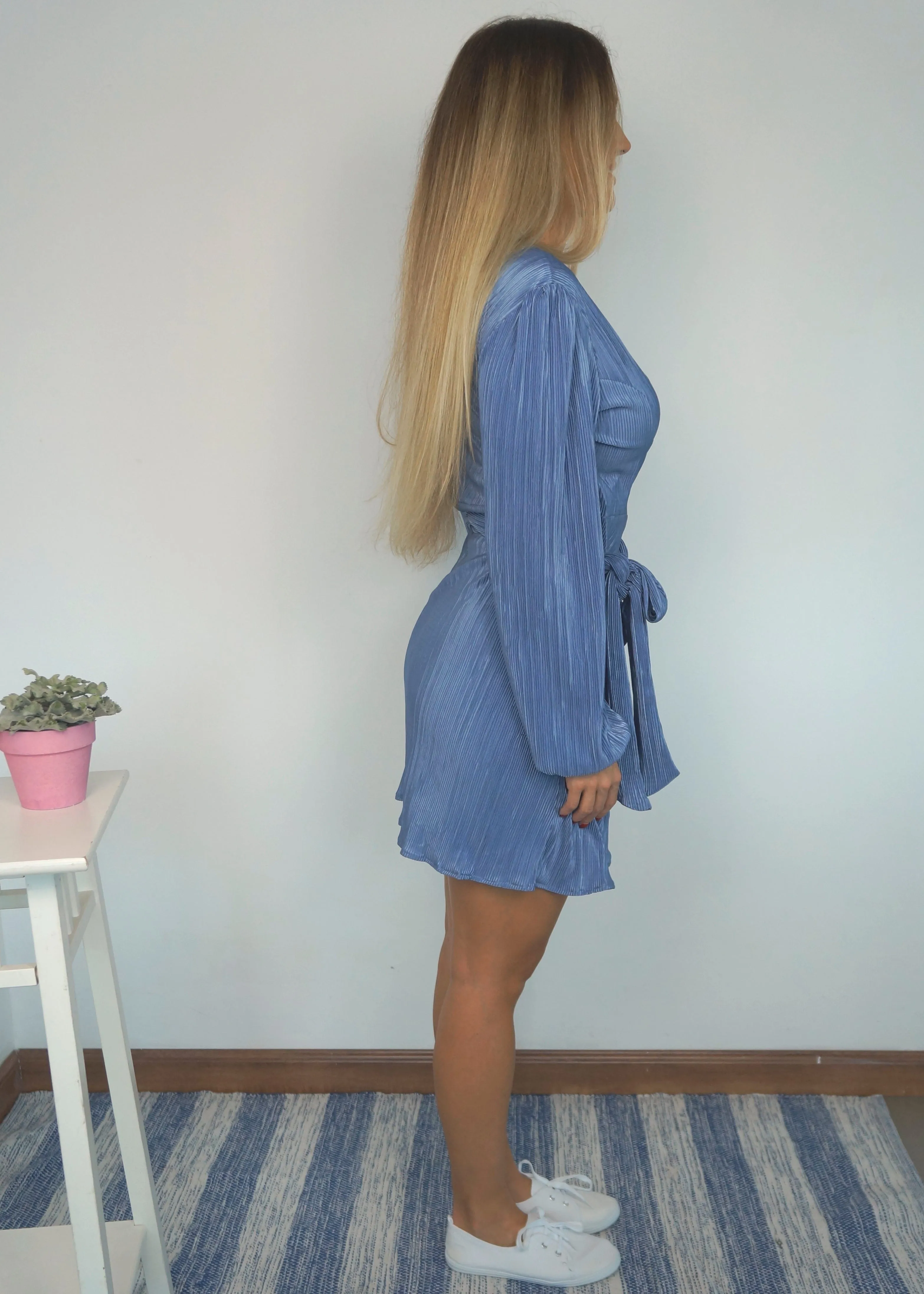 The Perfect Little Wrap Dress - Slate Blue Pleats