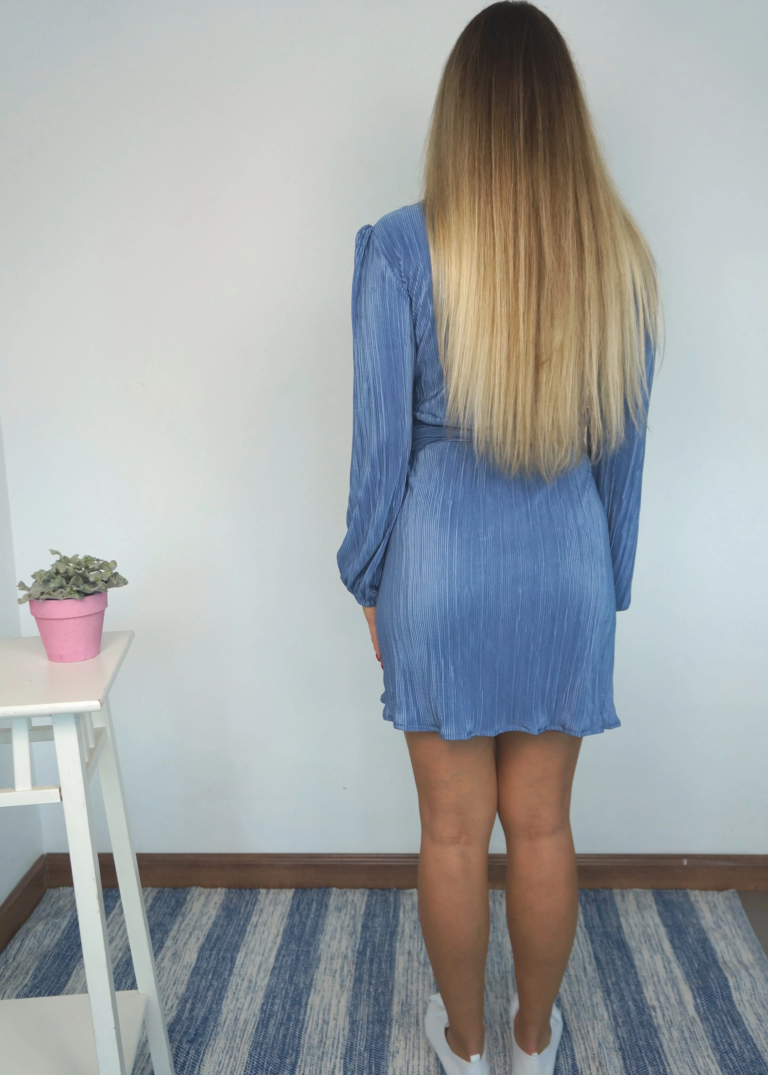 The Perfect Little Wrap Dress - Slate Blue Pleats