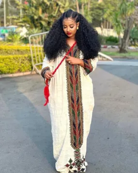 Timeless Opulence: Gorgeous Wide Pattern Fetil Habesha Dress in Luxurious Fabric Blend