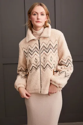 Tribal | Lined Boucle Sherpa Jacket with Embroidery | Women's