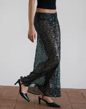 Vanessa Maxi Skirt in Sequin Mesh Black