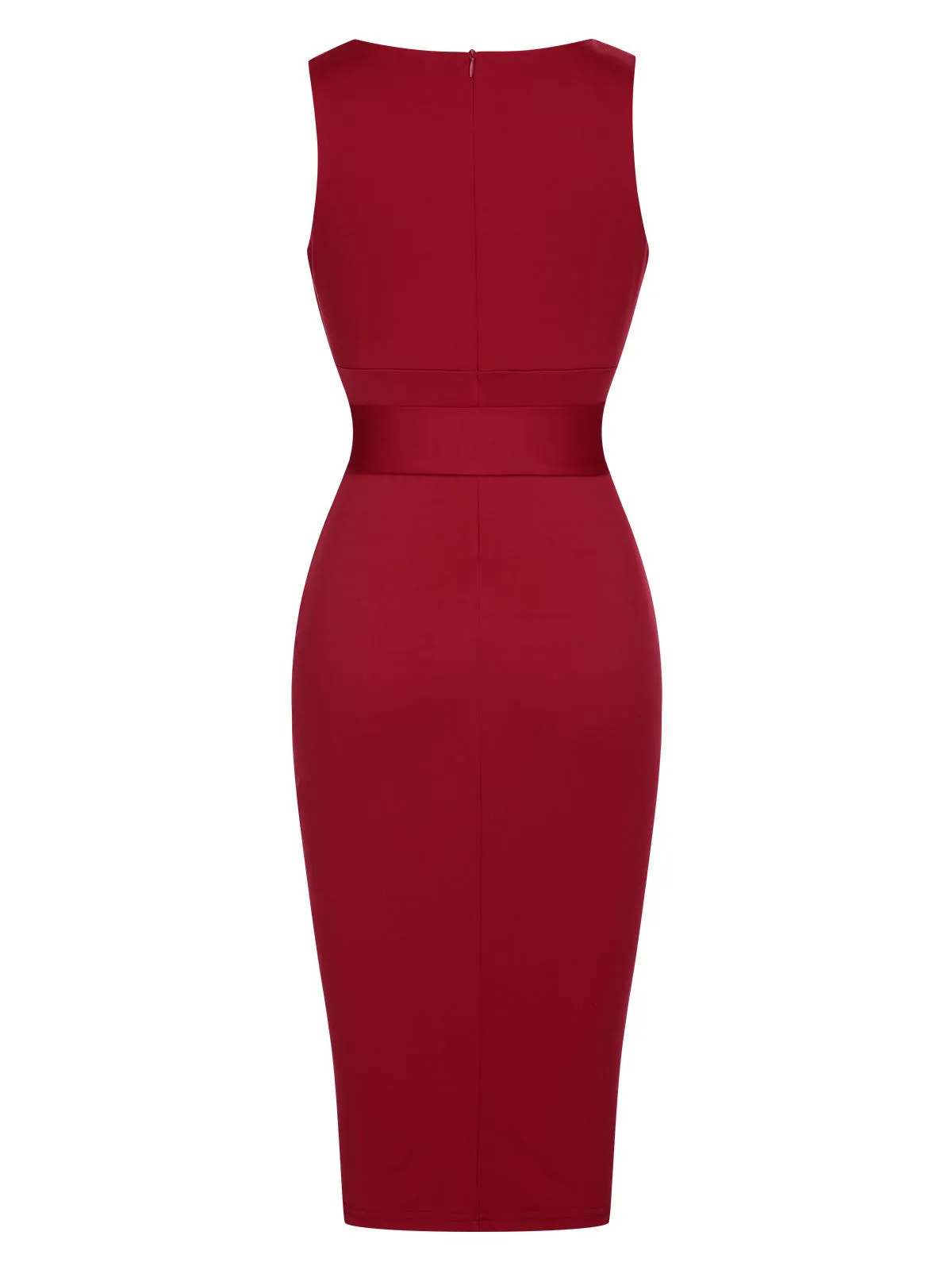 Wine Red 1960s Solid Bow Belt Wrap Dress