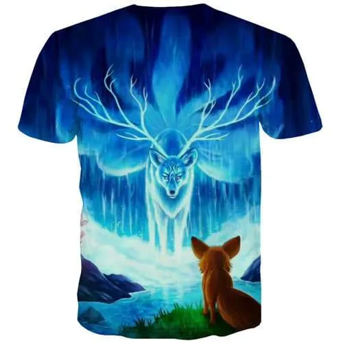 Wolf T shirts Men Animal Shirt Print Deer Tshirts Casual Novel Tshirt Anime Harajuku Tshirt Printed Short Sleeve Full Print