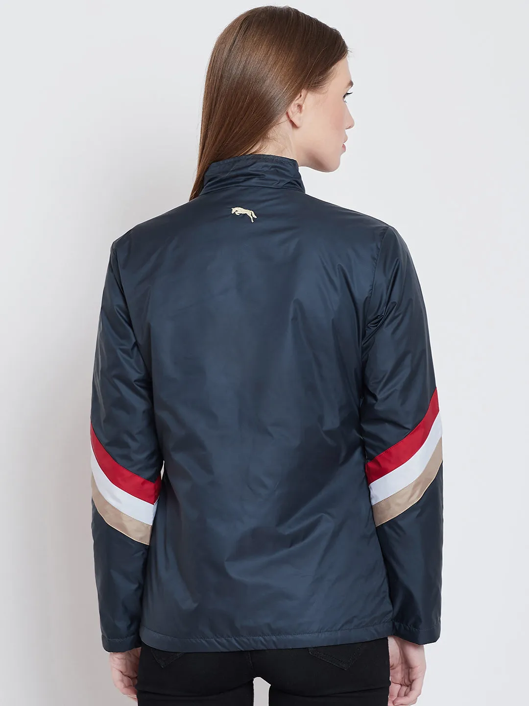 Women Casual Navy Blue Sporty Jacket