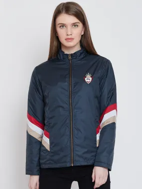 Women Casual Navy Blue Sporty Jacket