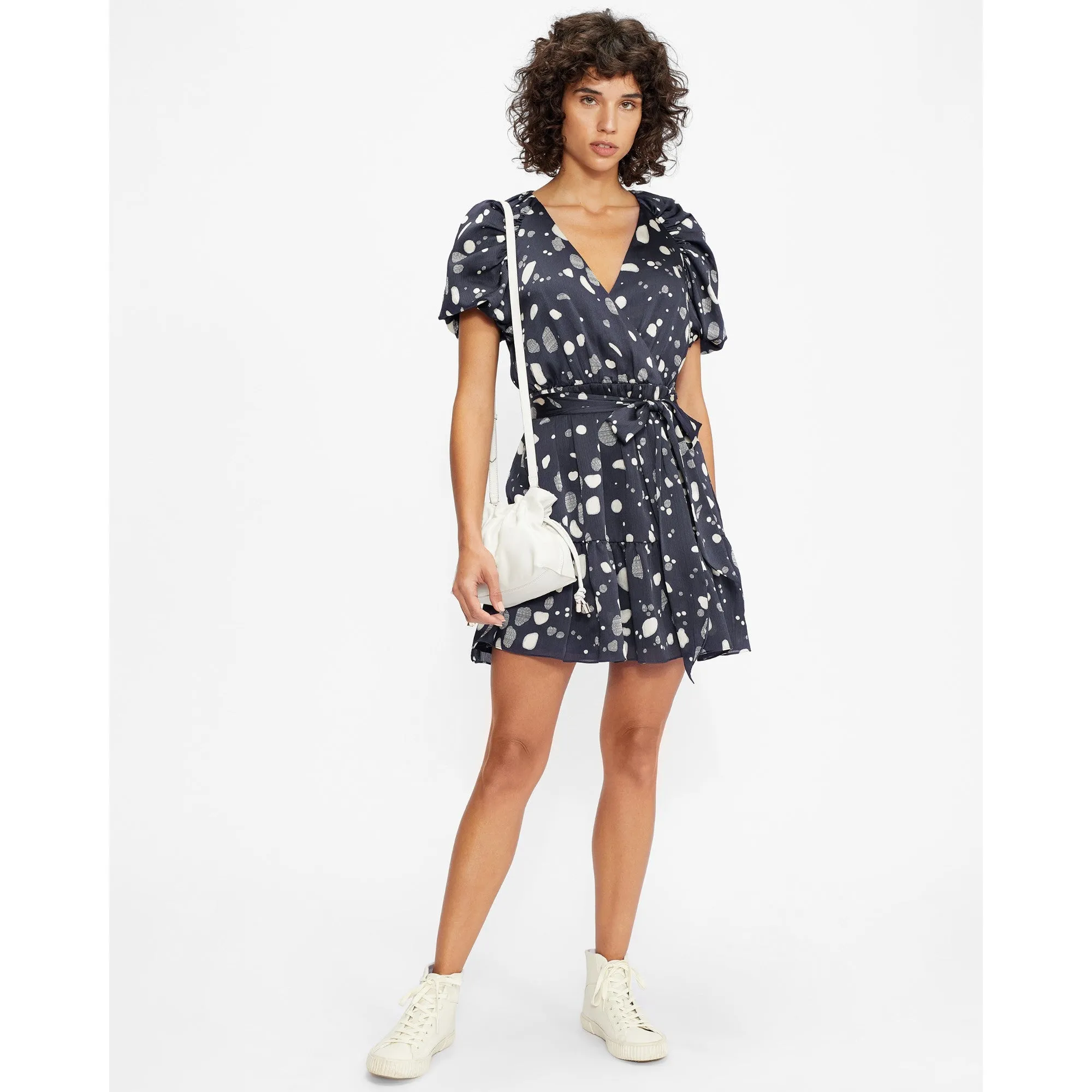 Women Wmd-Steviee-Puff Sleeve Faux Wrap Dress - Navy