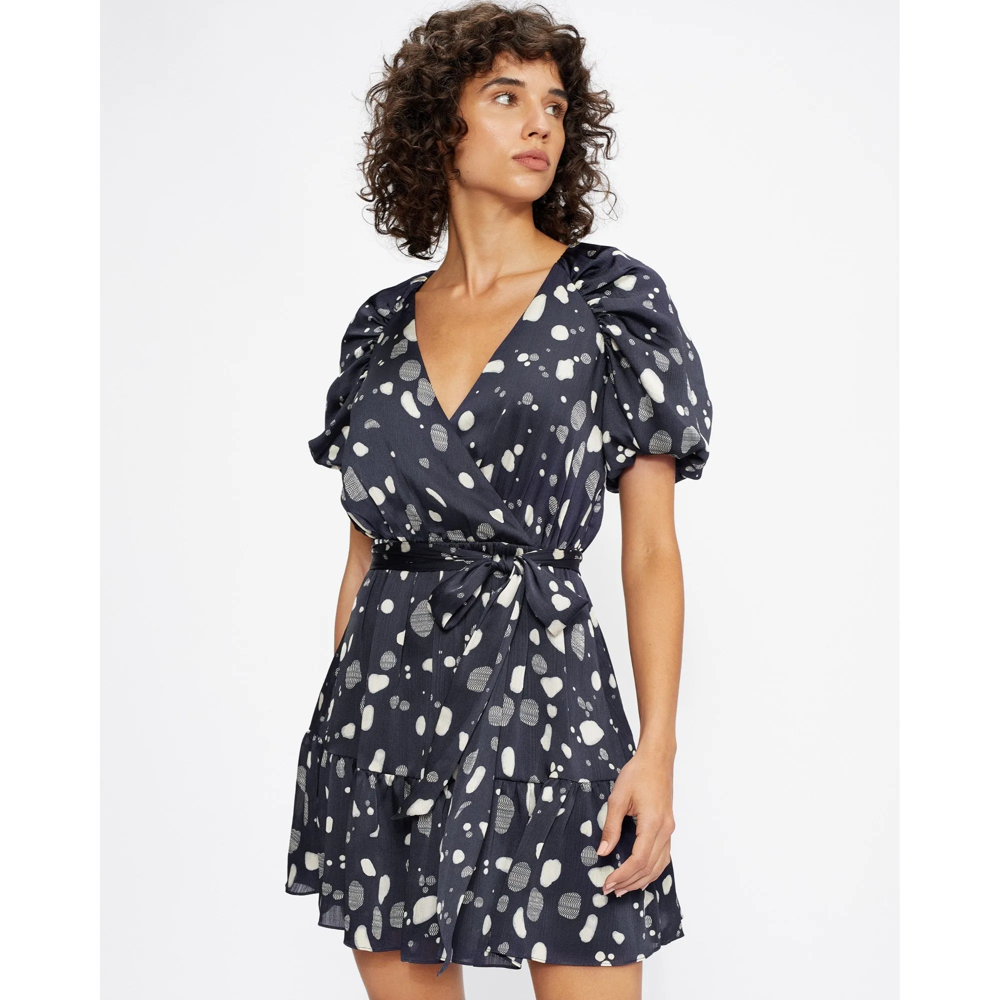 Women Wmd-Steviee-Puff Sleeve Faux Wrap Dress - Navy