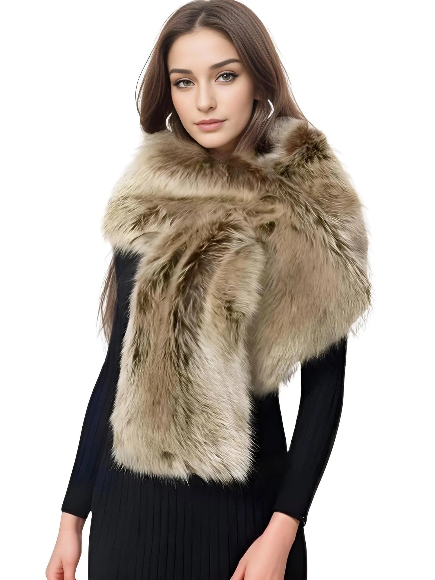 Women's Faux Fur Shawl Long Scarf Neck Warmer Women Furry Shawl Wedding Bridal Jacket Formal Evening Party Shrug Accessories