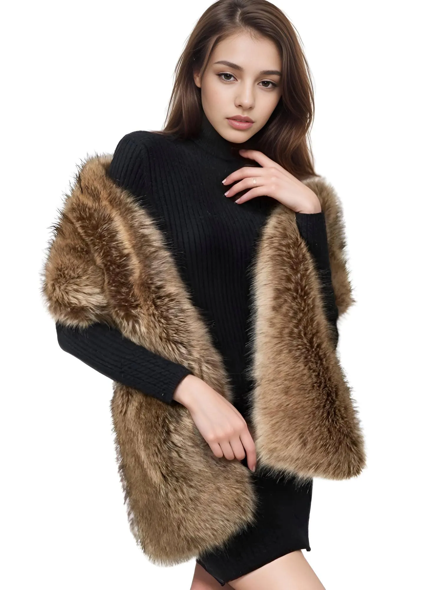 Women's Faux Fur Shawl Long Scarf Neck Warmer Women Furry Shawl Wedding Bridal Jacket Formal Evening Party Shrug Accessories