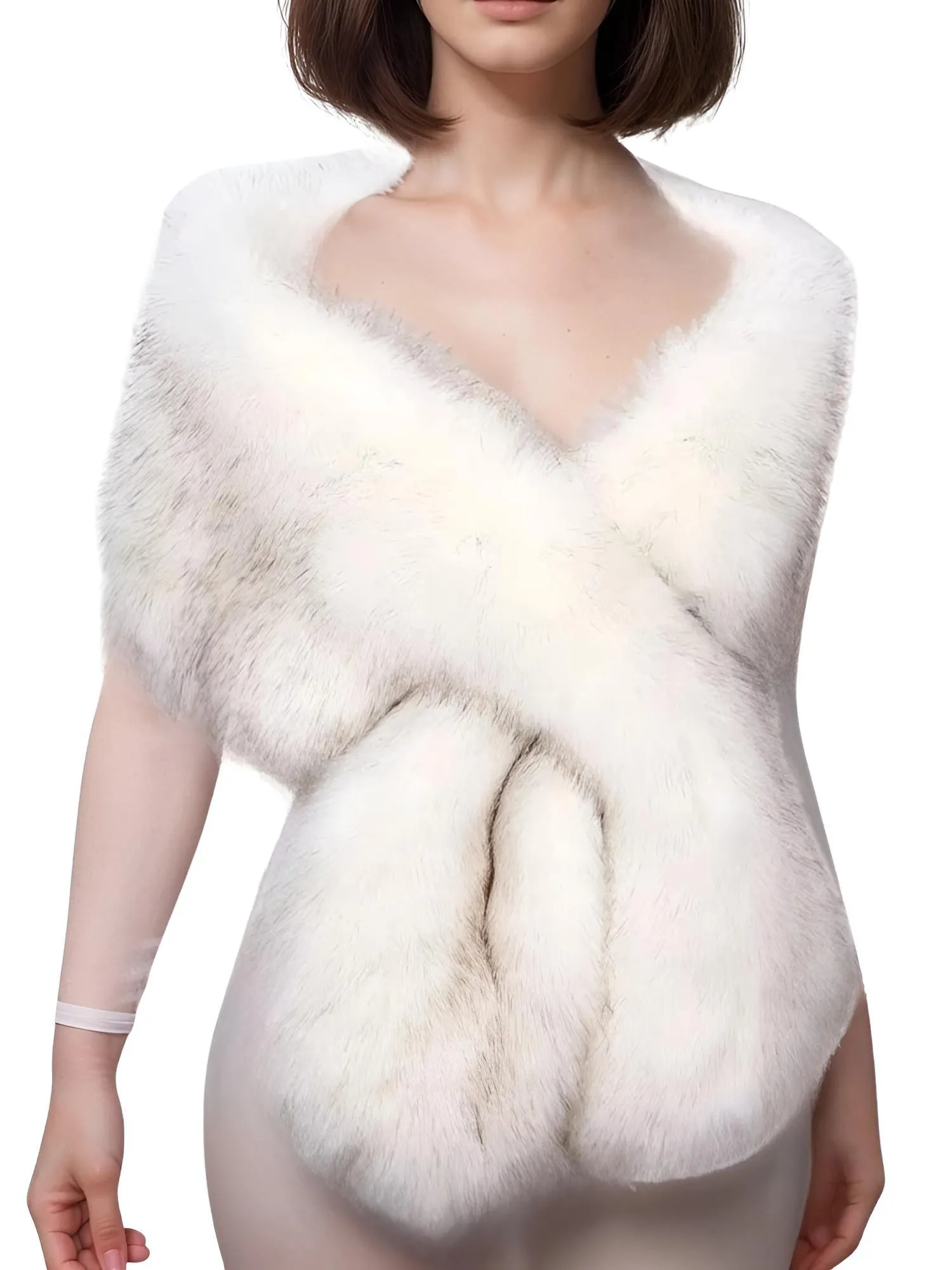 Women's Faux Fur Shawl Long Scarf Neck Warmer Women Furry Shawl Wedding Bridal Jacket Formal Evening Party Shrug Accessories