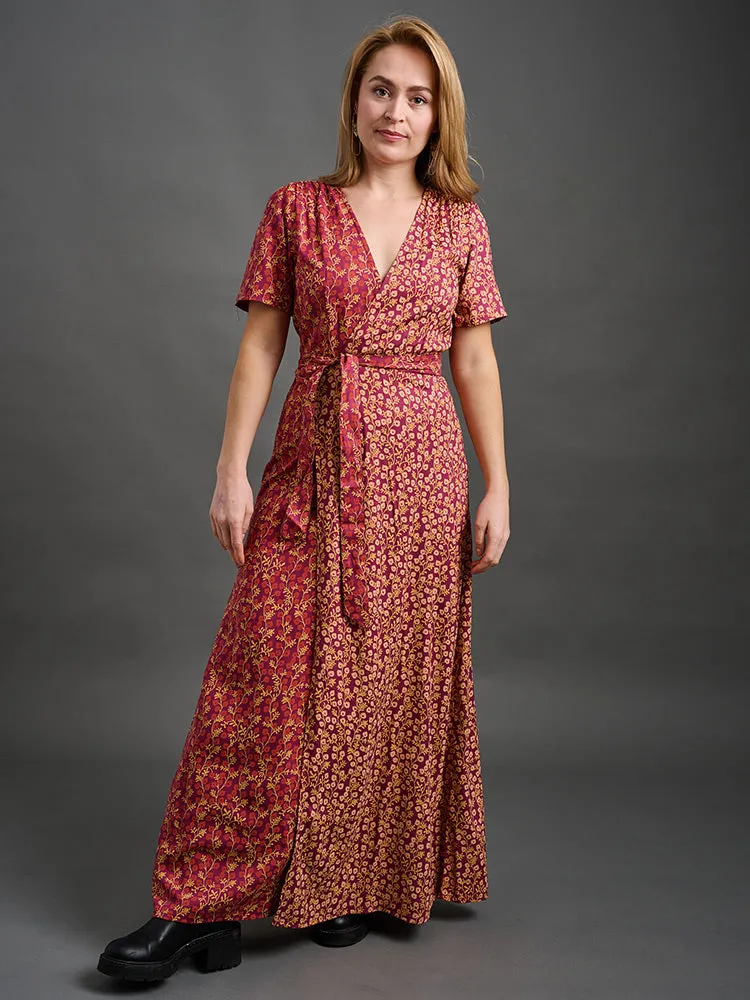 Wrap Maxi Dress - Berry Poppy Mix