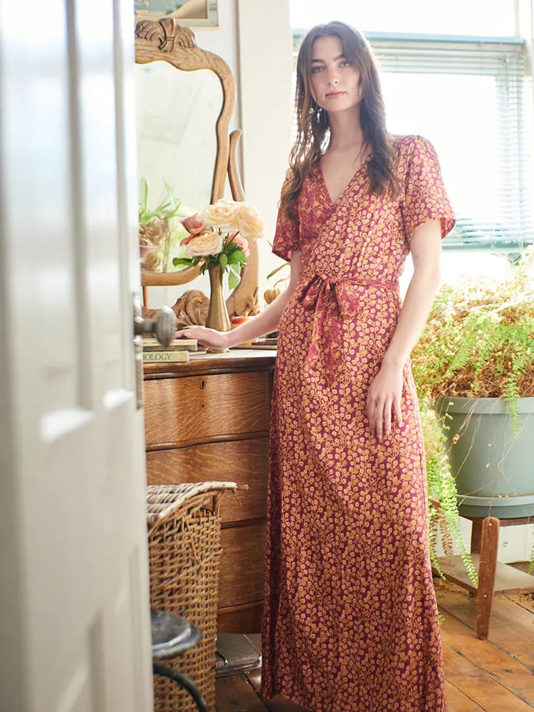 Wrap Maxi Dress - Berry Poppy Mix