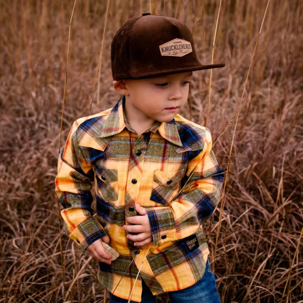 Yellow Highland Flannel Knuckleheads Long Sleeve Plaid Rockabilly Shirt