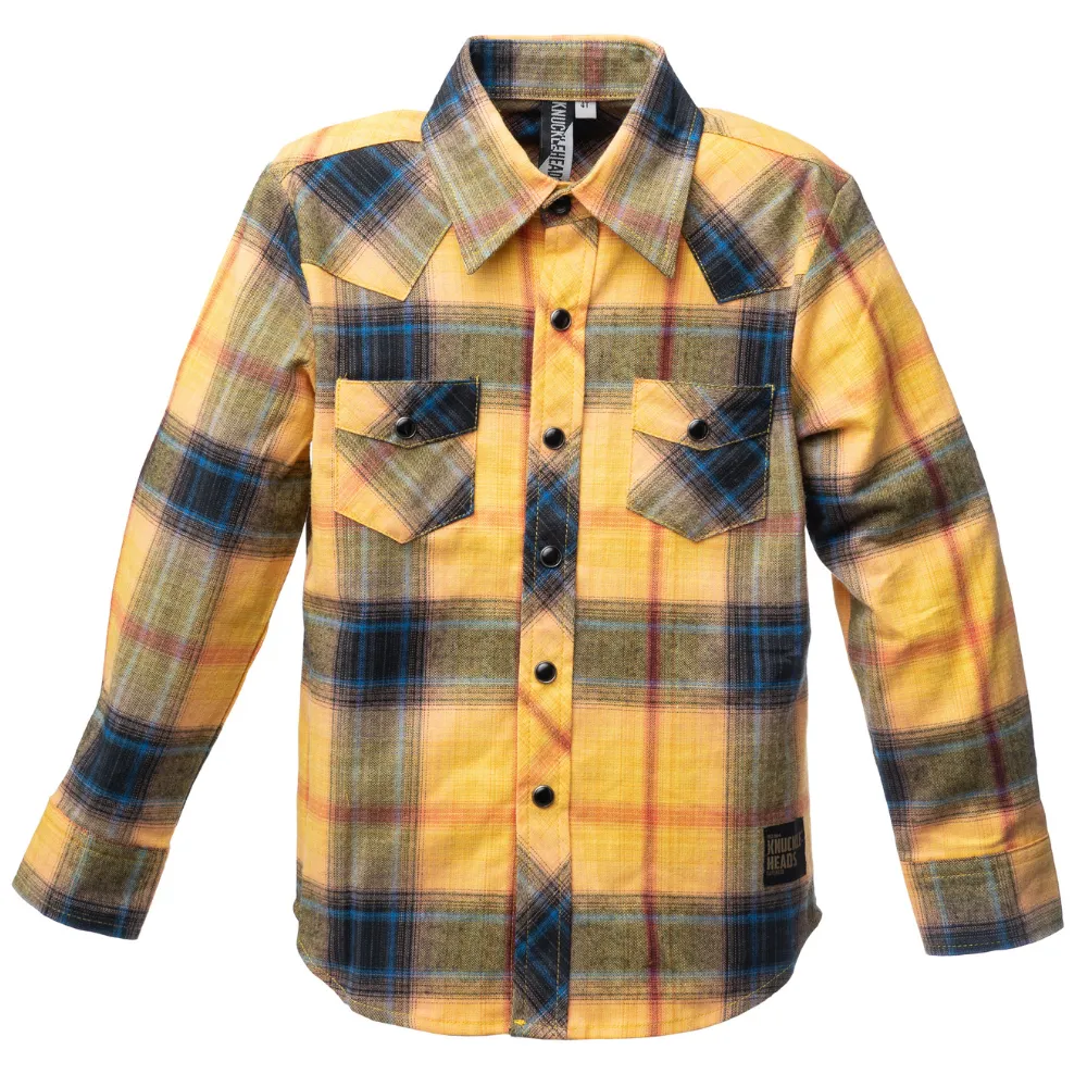 Yellow Highland Flannel Knuckleheads Long Sleeve Plaid Rockabilly Shirt