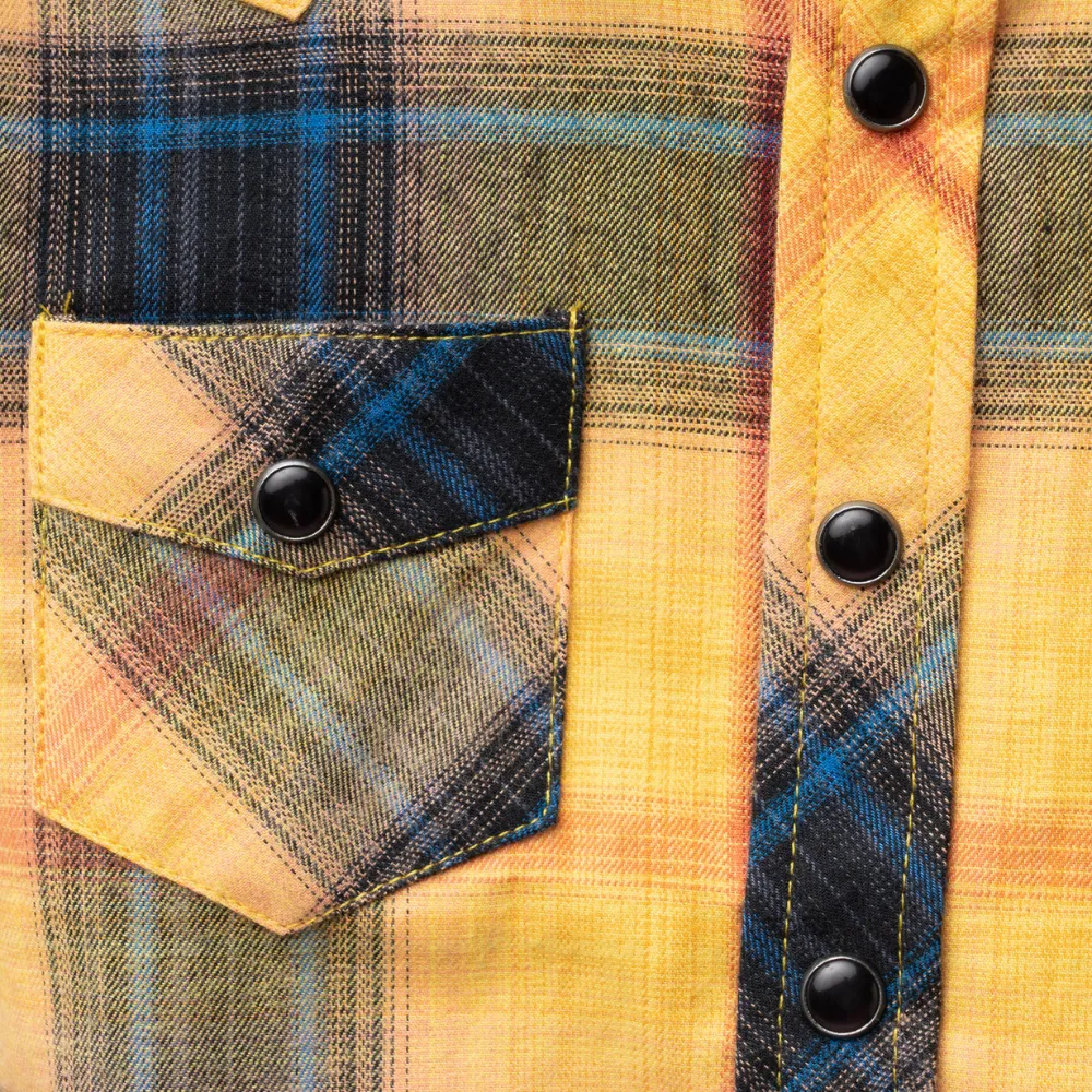 Yellow Highland Flannel Knuckleheads Long Sleeve Plaid Rockabilly Shirt