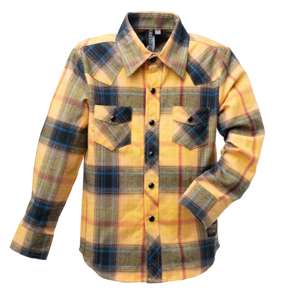 Yellow Highland Flannel Knuckleheads Long Sleeve Plaid Rockabilly Shirt