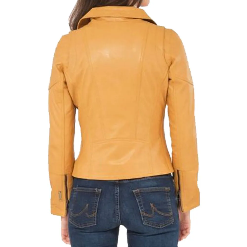 Yellow Slim Fit Biker Leather Jacket