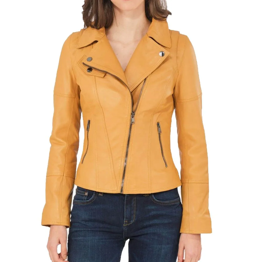 Yellow Slim Fit Biker Leather Jacket