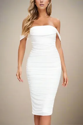 Zia Bodycon Wrap Midi Dress - Pearl White